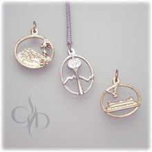 Load image into Gallery viewer, 14k yellow and 14k white gold Pacific Northwest themed pendants or charms
