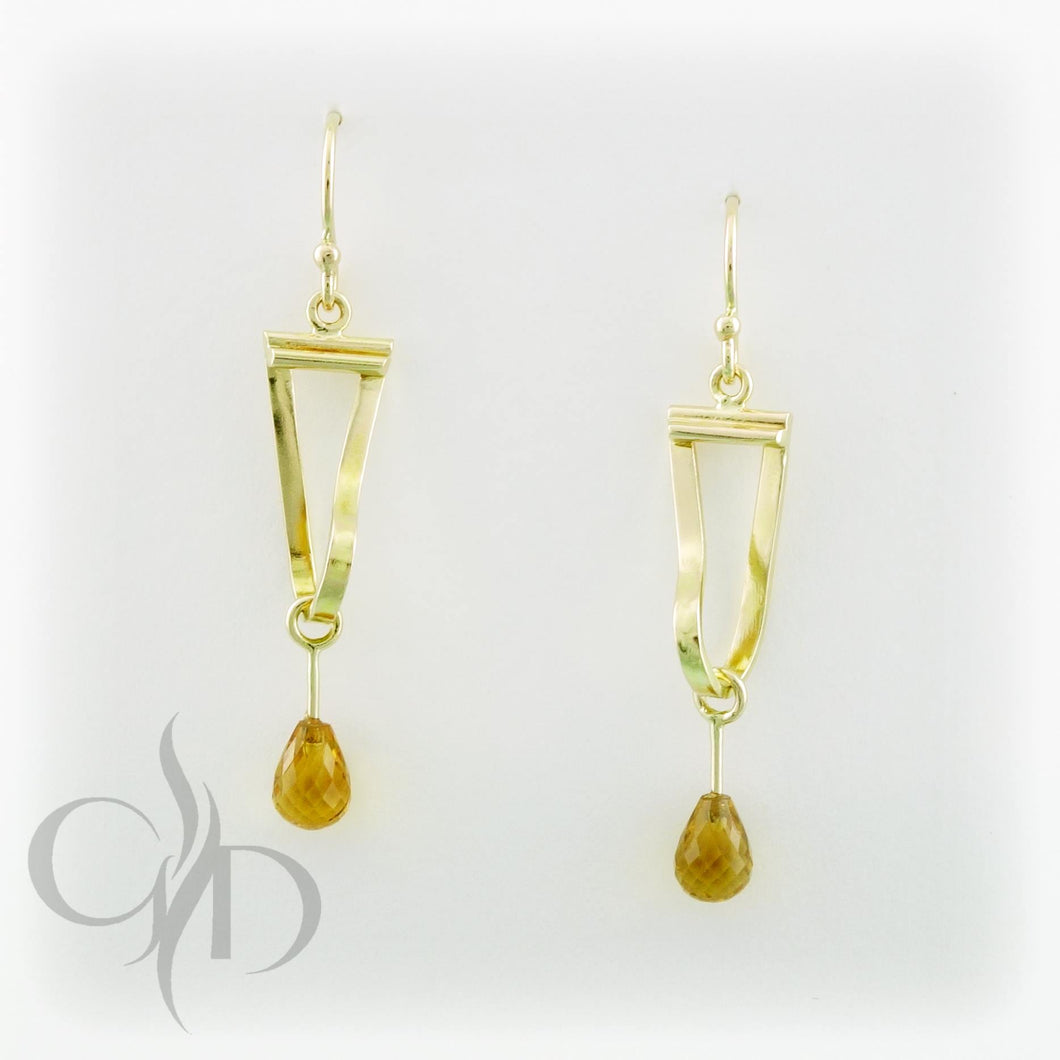 14K yellow gold and citrine mobius strip drop earrings