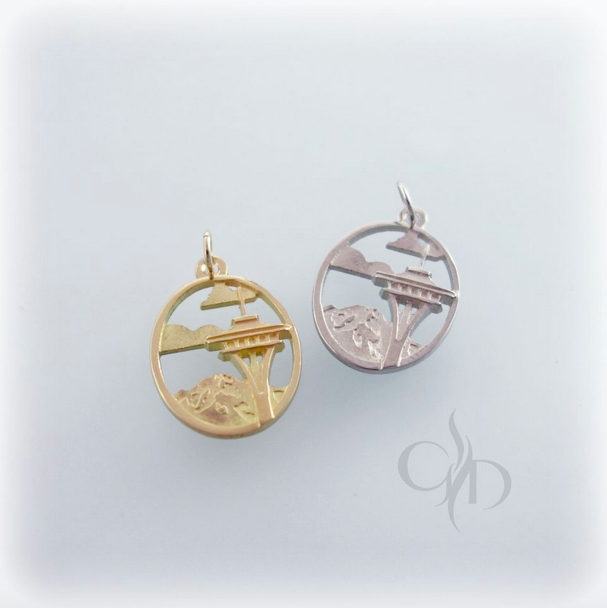 14k yellow and 14k white gold Pacific Northwest themed pendants or charms