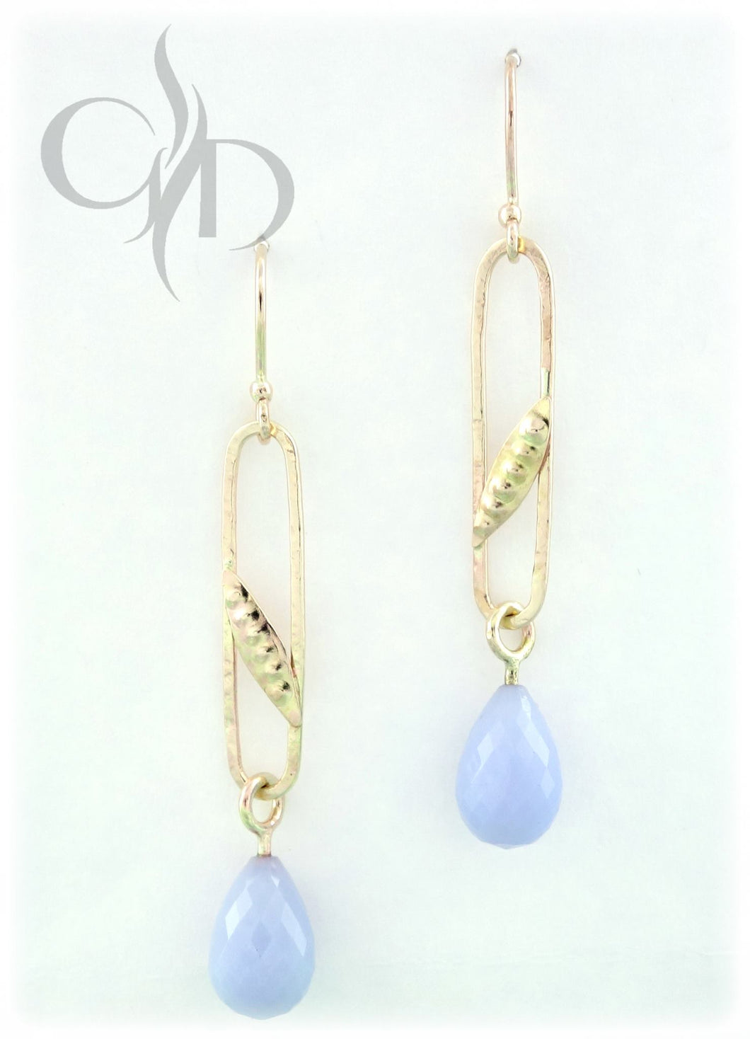 14K gold dangle earrings with blue chalcedony briolettes