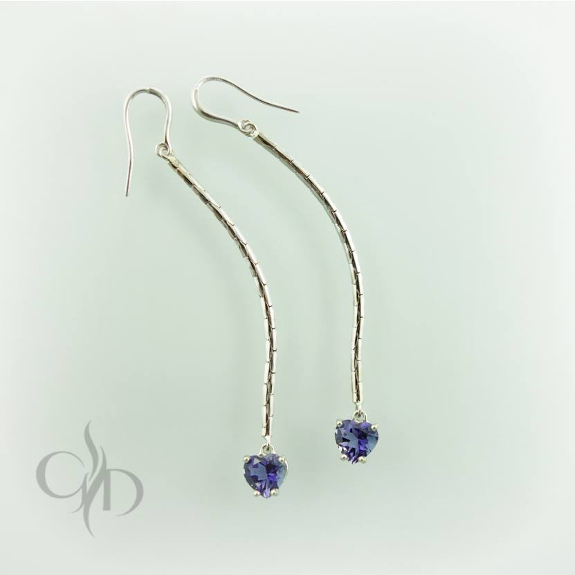 14K white gold earrings with 2.30 carat Iolite hearts