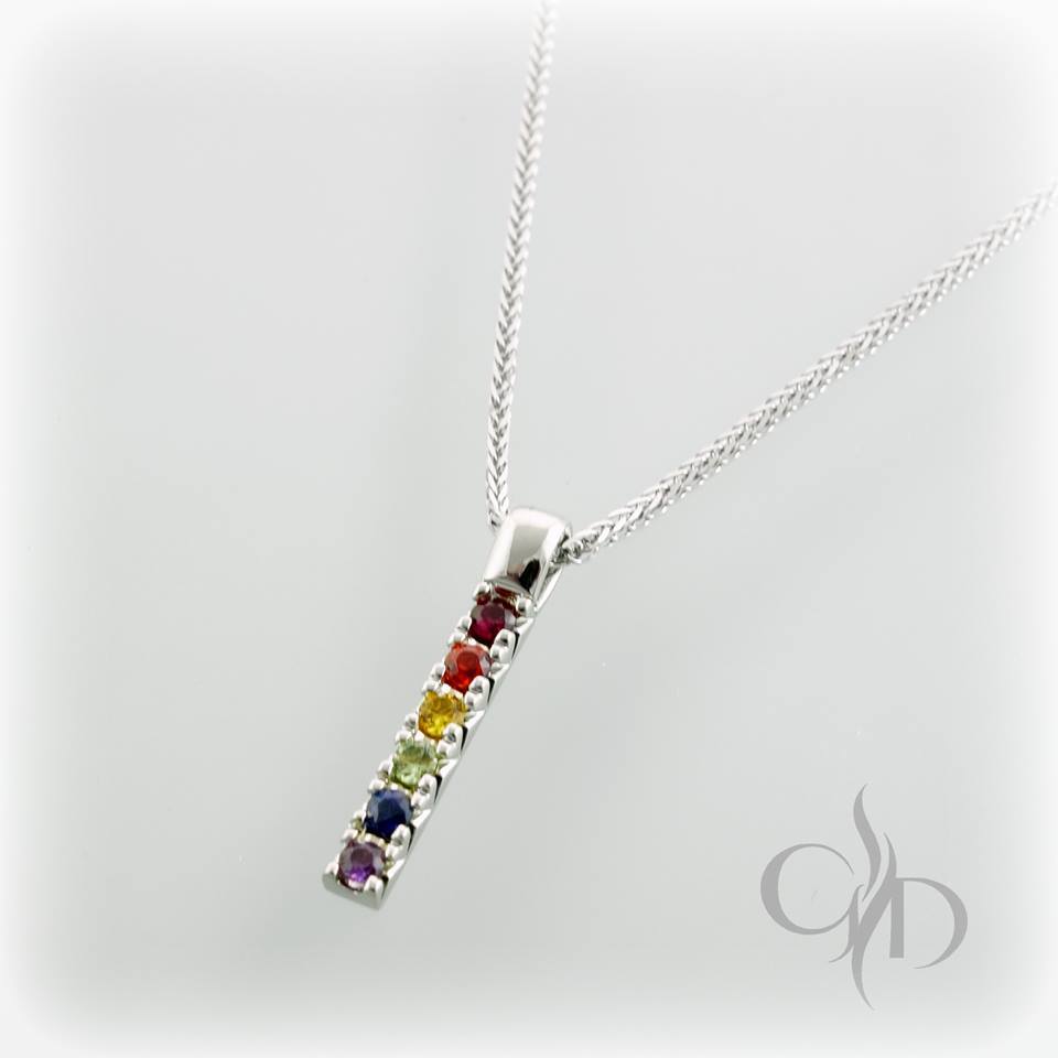 18k white gold with .19 total carat weight rainbow suite of 6 sapphires with 14k white gold 16
