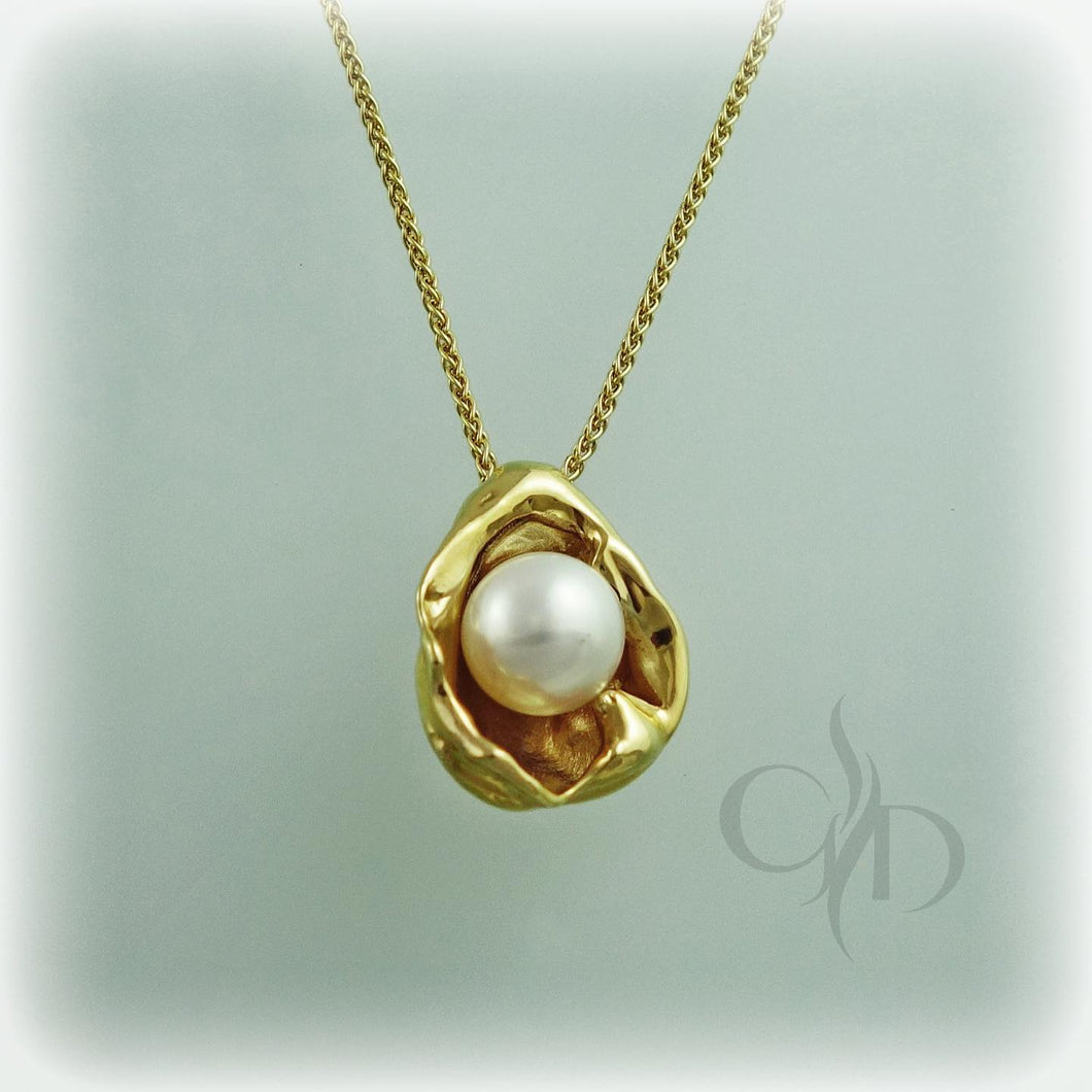 14k gold and cultured freshwater pearl water drop pendant with 18