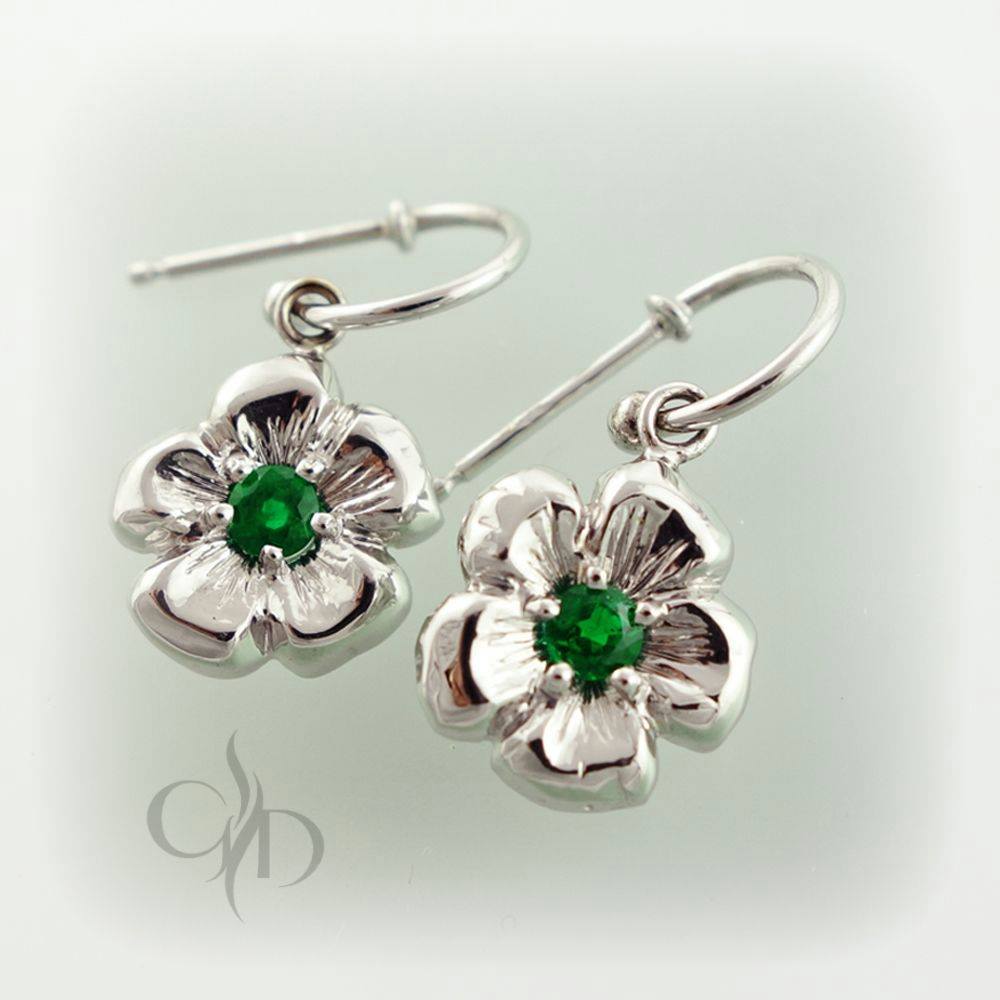 18K and 14K white gold and .31 carat emerald flower dangles