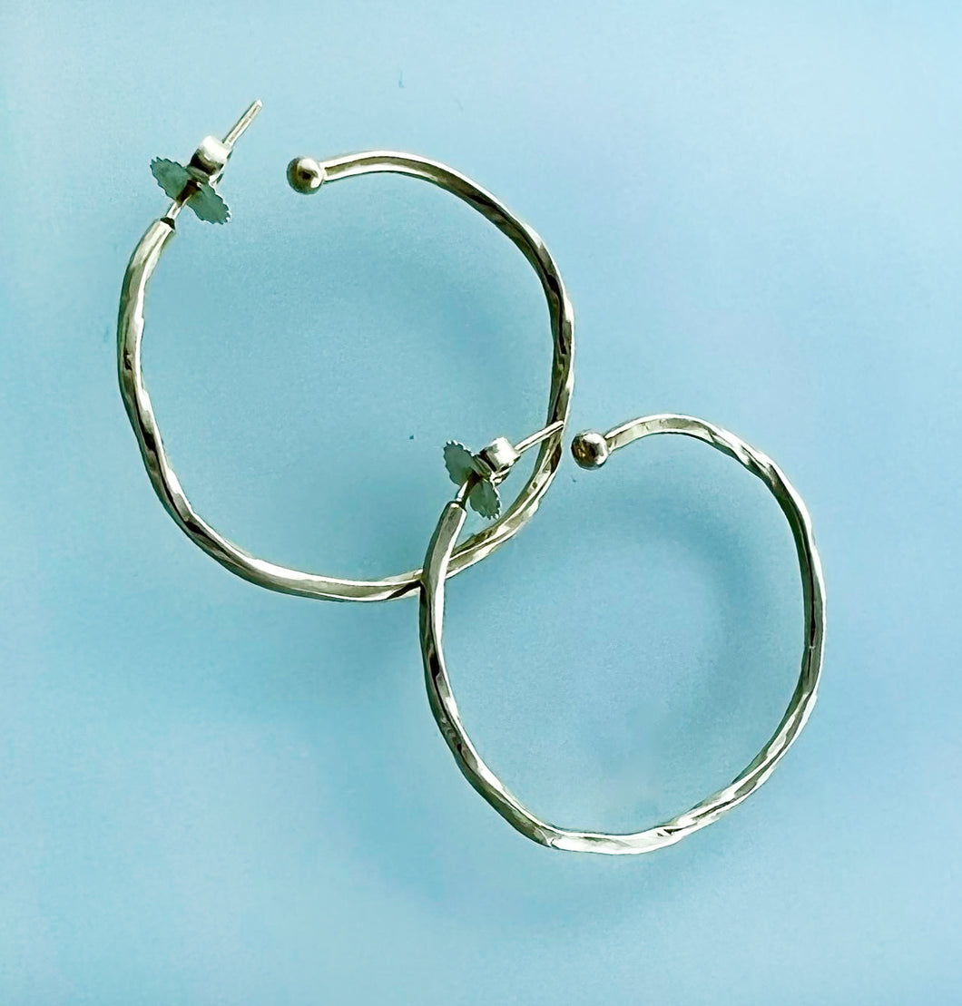 Solid 14k yellow gold hammered hoops
